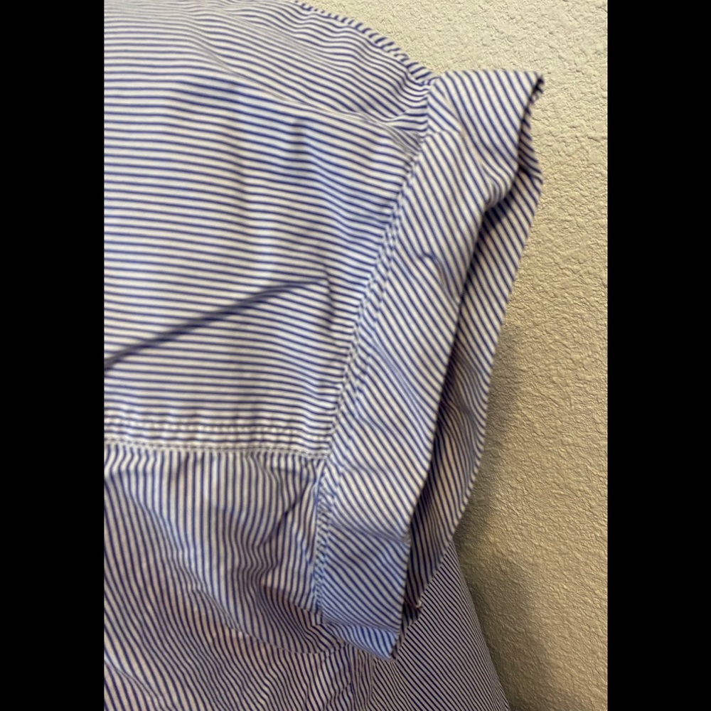 J. Crew Blue White Pinstripe Cap-Sleeve Button Shirt - Picture 10 of 15